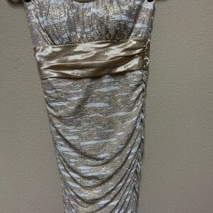 Speechless Elegant Strapless Ruched Mini Dress in Cream and Gold